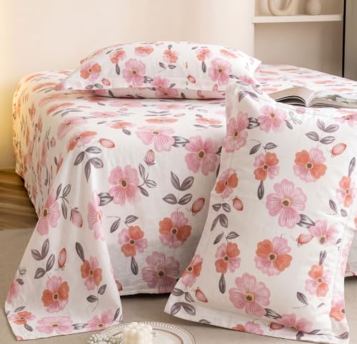 Image of SANMARINO 210TC Cotton King Size Bedsheet with 2 Pillow Covers | Premium Floral Print Design Flatsheet |Ultra Soft Breathable Skin Friendly Bedding Set for All Season Use 90 x 100 Inch,Blush Pink