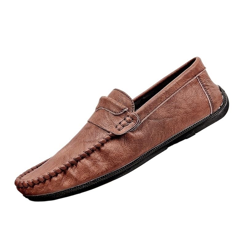 Mens Loafers Round Toe Vegan Leather Loafer Shoe Anti-Slip Flat Heel Comfortable Fashion Slip-on