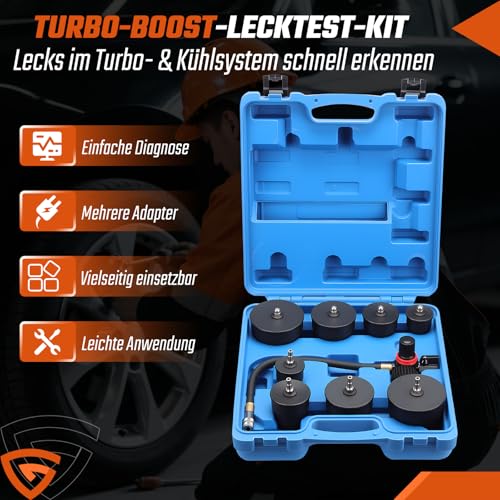 GEARMONSTER 9tlg Turbolader Ladeluft System Adapter Satz Ladeluftkühler Abdrücksatz Tester Prüfwerkzeuge für Ladeluftschläuche, Abgasturbolader und Kompressorsysteme