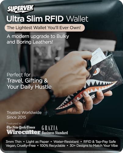 Image of Supervek Bape Shark Stitched Paper Wallet - Minimalist Bifold Mens Wallet, Hypebeast Streetwear Supreme Men's Credit Card Wallets - Purse Gifts for Him Husband Boys Gents - RFID Blocking