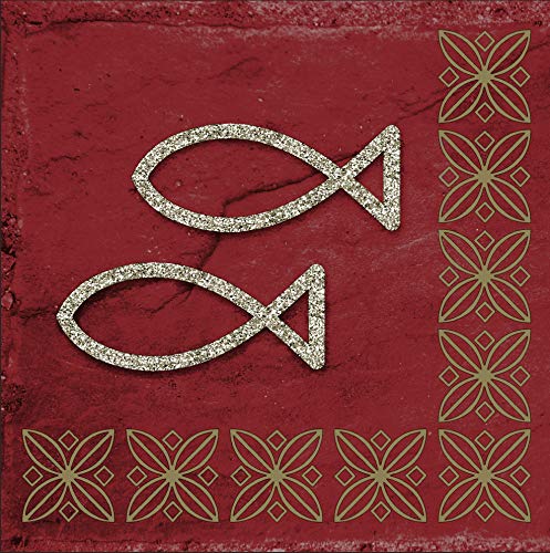 20 Servietten Modern Ichthys, Türkis – Für Taufe, Kommunion, Hochzeit (33x33cm, 3-lagig)