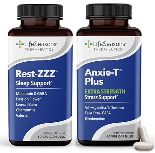 LifeSeasons Anxie-T Plus - Extra Strength with Sleep Support - Supports Mood & Mental Focus - Feel Calm & Relaxed - Eases Tension & Nervousness, Ashwagandha, Kava, GABA & L-Theanine - 120 Capsules