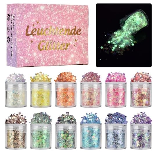 Wenrescry Juego de 12 colores brillantes para cara, cuerpo, uñas y cabello, purpurina fluorescente para maquillaje, carnaval, fiestas, manualidades