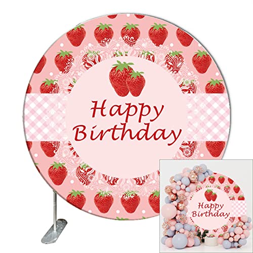 Renaiss Strawberry Pink Round Backdrop Cover for Birthday 7.2ft Sweet