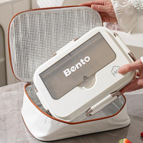 Image of House of Quirk Stainless Steel Lunch Box | 304 Multi-Layer Bento Box with Bag, Compartments & Utensils | Leakproof, Microwave & Dishwasher Safe Food Container (Beige /Brown)