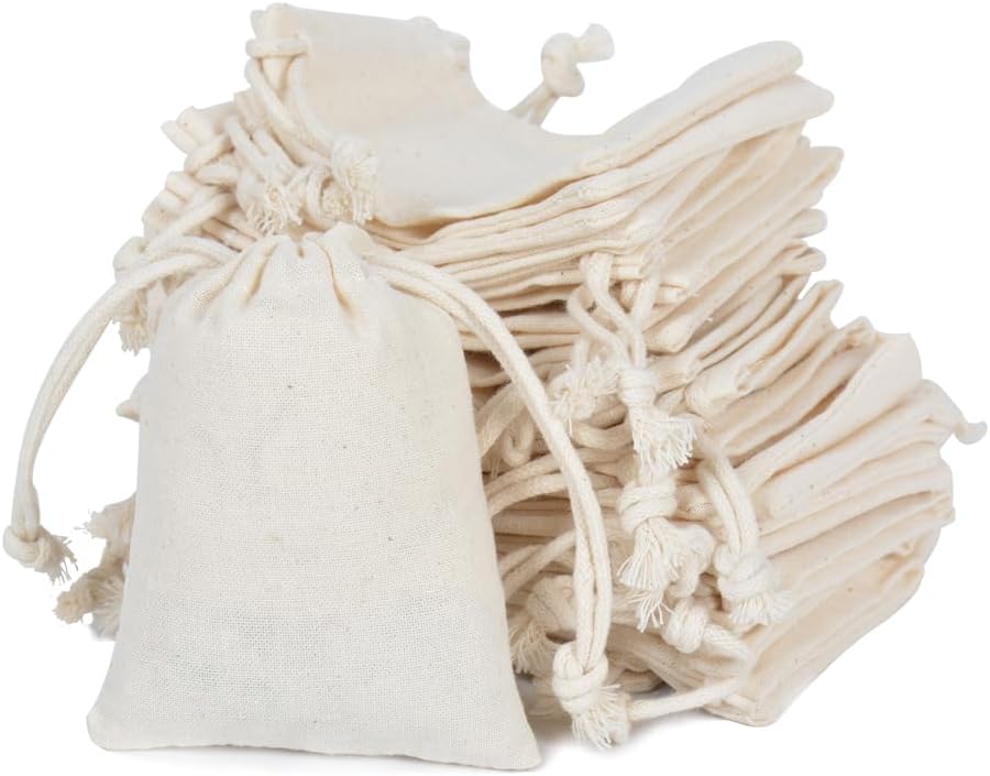 gobyhumm 50 Pieces Muslin Bags Cotton Drawstring Bags Sachet Bag for Home Supplies （6 * 8"）