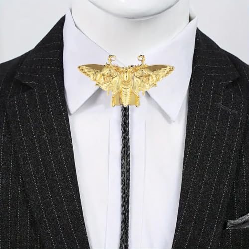 Image of Western Cowboy Bolo tie for Men Women Gold Silver Death Skull Moth Cross Bolo Tie Christmas Deer Rooster Wolf Necktie Gift