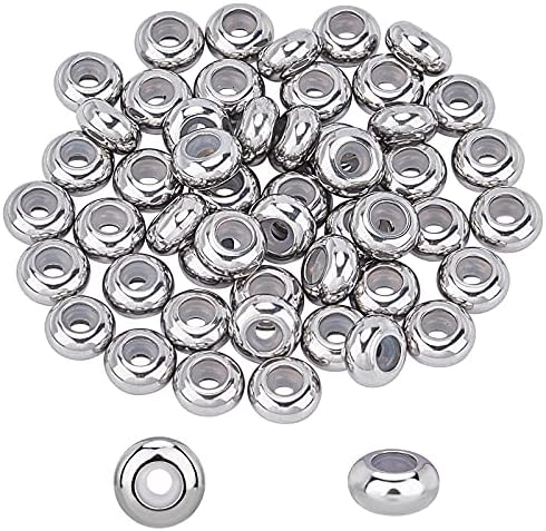 UNICRAFTALE about 50pcs 8mm Rondelle Stopper Beads Stainless Steel Slider Beads with Rubber Inside 2mm Hole Bead Finding for DIY Necklaces Bracelets Jewelry Making, Stainless Steel Color