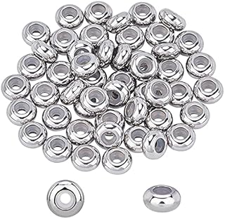 UNICRAFTALE about 50pcs 8mm Rondelle Stopper Beads Stainless Steel Slider Beads with Rubber Inside 2mm Hole Bead Finding for DIY Necklaces Bracelets Jewelry Making, Stainless Steel Color
