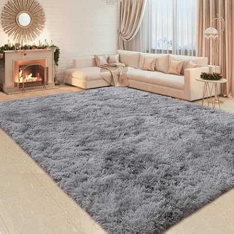 TENNOLA Grey 8x10ft Area Rugs for Living Room, Ultra Soft Large Shag Living Room Rug Gray Fluffy Rug Carpet for Bedroom, Plush Modern Floor Rug Kids Boys Girls Room Fuzzy Rug for Home Decor Aesthetic Cover
