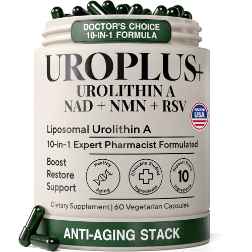 Urolithin A Supplement - 1250mg 10-in-1 Liposomal Complex - NAD+ Nicotinamide Riboside & Resveratrol Mitochondrial Cellular Energy & Longevity Support Healthy Aging & Muscle Recovery - 60 Veg Caps