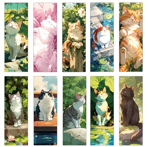RUBOAOA 50 Pcs Cat Bookmarks Oil Painting Paper Page Markers for Men and Women Aesthetic Reading Accessories Office and Home Supplies Holiday Gift Ideas