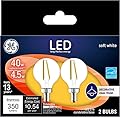 GE Lighting 24535 Clear Finish Light Bulb Dimmable LED Daylight Decorative G16.5 Globe 4 (40-Watt Replacement), 350-Lumen Candelabra Base, 2 Count (Pack of 1)