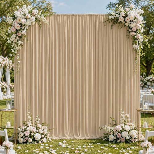 MeYuxg 150x300CM Hintergrund Vorhang, 2 Stück Party Vorhang für Kulissen Tüll Chiffon Stoff Hintergrund Vorhänge, für Taufe Hochzeiten Geburtstag Abschlussfeier Schule Party Deko (Beige)