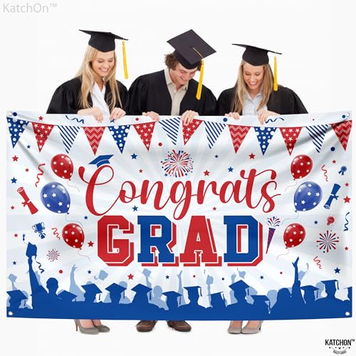 Image of KatchOn, Red and Blue Congratulations Banner, XtraLarge, 72x44 Inch, Graduation Backdrop for Graduation Decorations 2026, Congrats Grad Banner, Graduation Banner Class of 2026 Decor