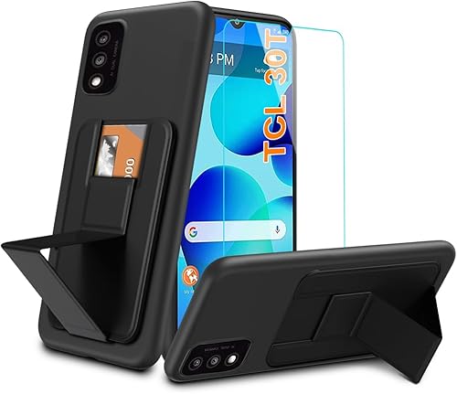 Funda para teléfono TCL 30T 30 T (T603DL) con protector de pantalla de vidrio templado, soporte plegable, soporte para tarjetasranuras Funda