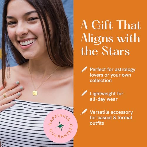 Lucky Feather Zodiac Necklace - 14K Gold-Dipped Constellation Pendant Necklace - Zodiac Sign Birthday Gifts for Women and Girls with Adjustable 16" - 18" Chain4