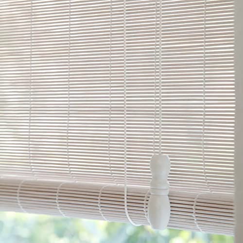 Persianas enrollables de bambú Blanco Retro, persianas Romanas, Cortinas Parasol Naturales, persianas Opacas, Cortinas divisorias para Puertas y Ventanas, Blancas, Personalizables (95 x 130