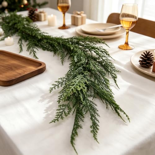 6FT Christmas Cedar Garland, Layered Dimension, Soft-Touch Greenery Garland - image 4