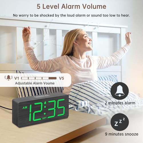 Image of DreamSky Wooden Digital Alarm Clock for Bedroom with Large Numbers | Desk Clocks for Living Room Office, Loud Alarm for Heavy Sleepers Adults, Volume Control, Dimmer, DST, Wood Decor (Plug-in)