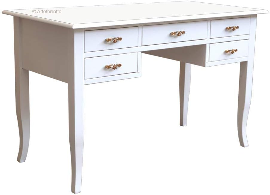 Arteferretto Writing desk, very solid with 5 drawers, bureau writing desk, classic style desk for study room, office desk in wood