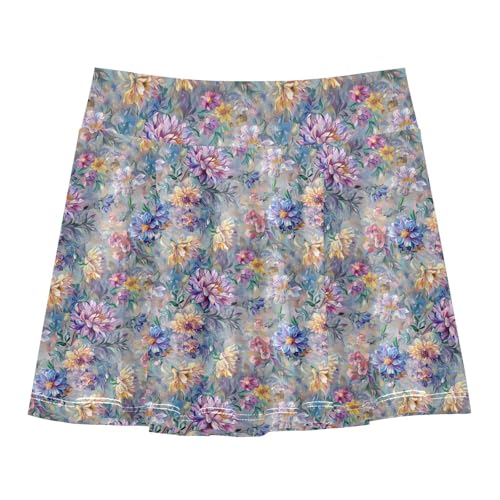 Flower in Vintage Girls Athletic Skirts with Built-in Shorts Flowy Performance Skorts Pleated Skirt Kids with Pockets 4-12Y