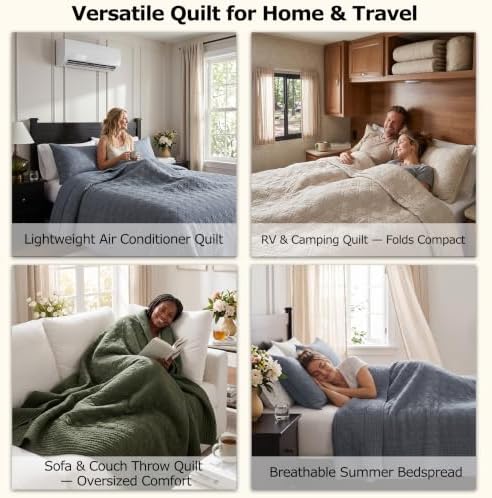 WDCOZY 100% Cotton Queen Quilt Bedding Set Dusty Blue with 2 Shams - 1