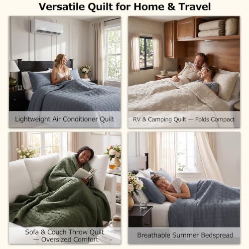 WDCOZY 100% Cotton Queen Quilt Bedding Set Dusty Blue with 2 Shams