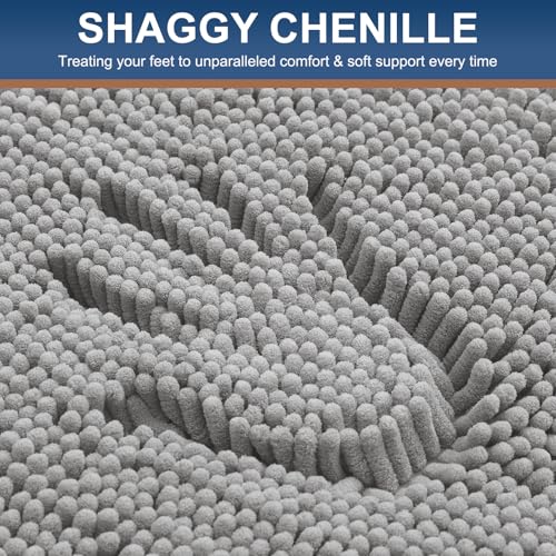 Image of Smiry Bathroom Rugs Set 2 Piece, Soft Absorbent Chenille Bath Mat and U-Shaped Toilet Rug Set, Non Slip Shaggy Bath Carpet for Tub, Shower and Floor (30x20+24x20, Light Grey)