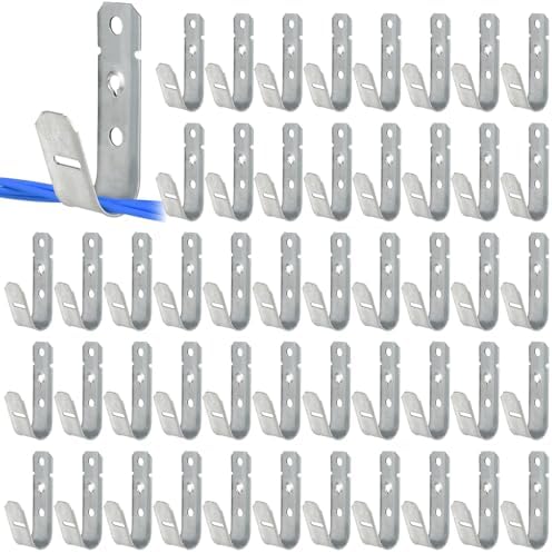 AOKLIT 50 Pcs Cable Support j-Hook, 3/4 Inch Cable Hooks for Hanging, Wall Mount Galvanized j Hooks for Cables and Wire Management