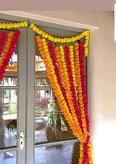 Estationeryhouse 5 feet long mixed Marigold Garlands artificial flower, wedding, mehndi, party (pack of 10)