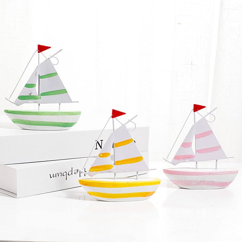 Image of 12 CM Beach Mediterranean Home Desk Decor Coastal Wood Craft Sculpture sail Boat Ship Model-1 BSM-10