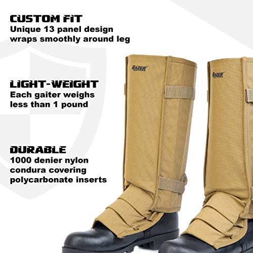 Razer Snake Gaiters with Free Storage Bag - Snake Bite Protection for Lower Legs Used by Men and Women for Outdoor Camping Hiking Walking Hunting (Tan)