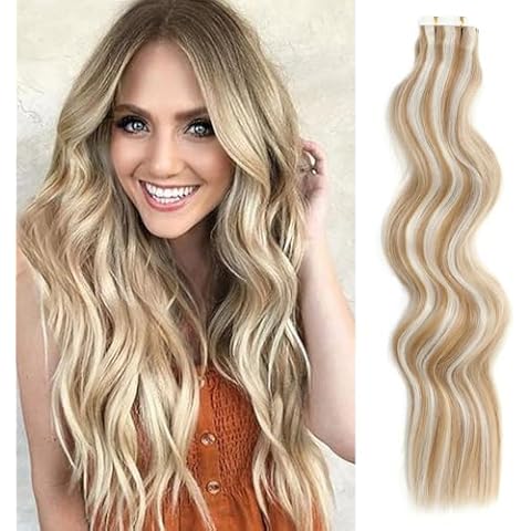 MSBELLE Tape in Hair Extensions 20Inch 50g/Pack Natural Wavy Soft Synthetic Hair Extensions 10pcs Tape ins Hair Extension for Women (P22/60, 20Inch) Cover