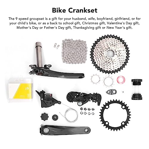 Topyond 9 Speed Cassette Bike Groupset 42 T Flywheel Bike Shift Kit Crank Shifter Rear Derailleur Chain Set for MTB Mountain Bike (34T Chainring)