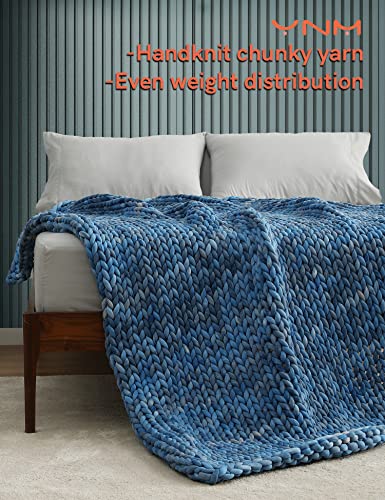 YnM Weighted Blanket, Handmade Chunky Knitted Design, Soft and Cozy, Temperature Regulating and Breathable, Machine Washable Throw for Sleep or Home Decor (Dark Blue Tie-Dyed, 60x80 Inch, 15lbs)