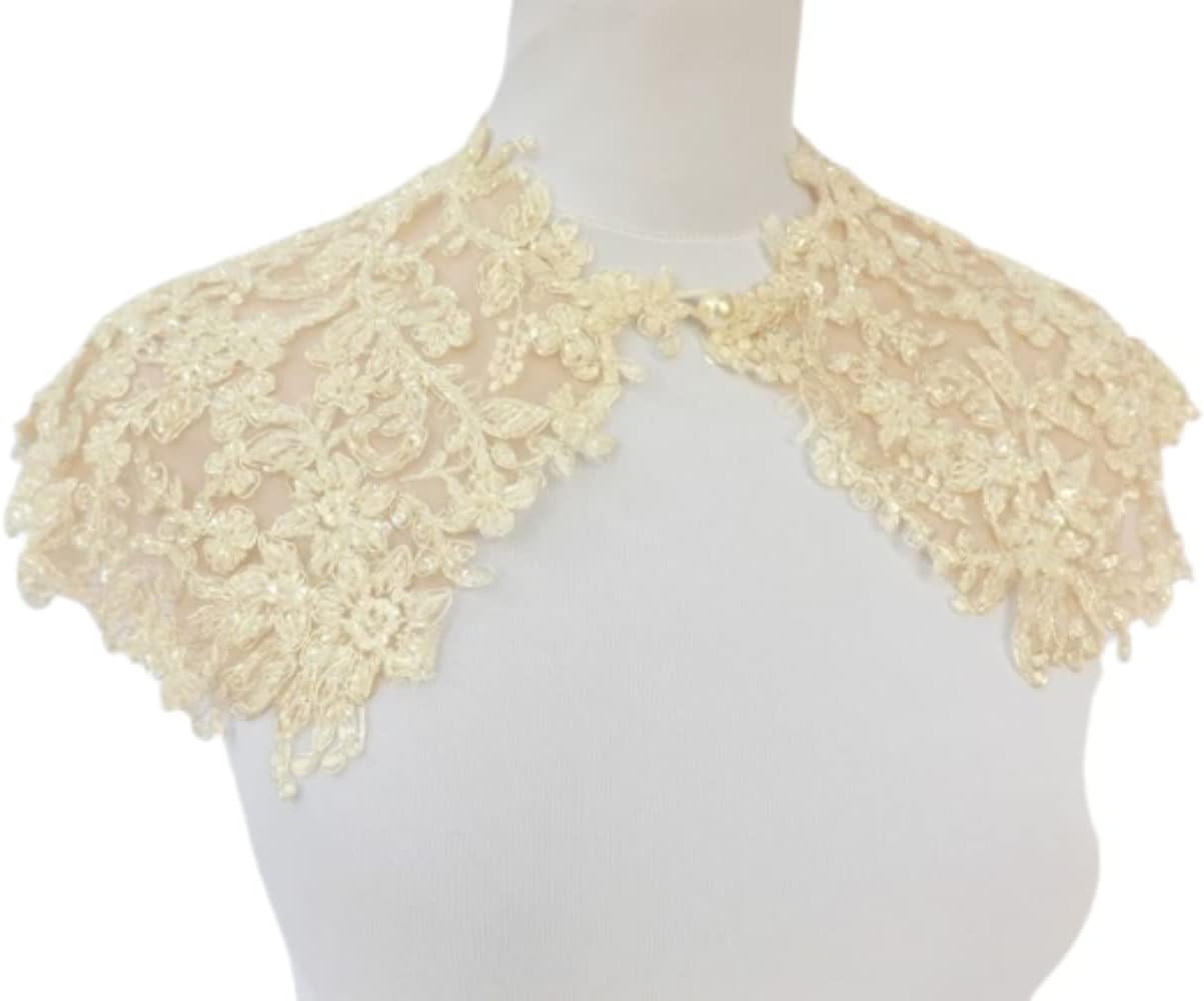Ivory Bridal Beaded Floral Lace Wedding Cape