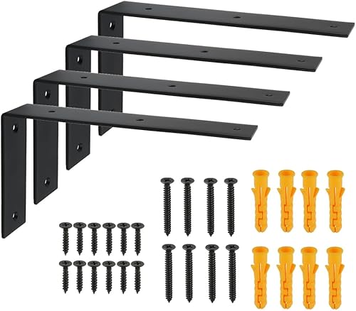 Alise Soportes flotantes para estantes resistentes en forma de L, soportes de esquina de ángulo negro para estantes, soporte de estante reforzado de