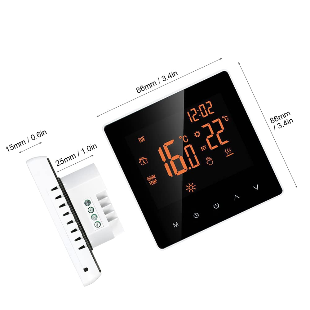 Matybobe Termostato digitale 16 A, regolatore di temperatura digitale, display LCD, touch screen, settimana, programmabile, termostato per Home School Arancione, Termostato per Riscaldamento