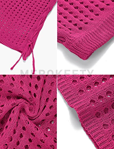 Merokeety Women's Summer Swimsuit Cover Ups Sexy Crochet Casual Beach Mini Skirt Sarong Cover Up, Hotpink, Medium #TOP4