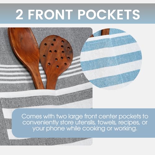 Image of Unisex Cooking Aprons | Waterproof Apron | Striped Design with 2 Front Pockets & Adjustable Neck Strap | Durable, Oil & Stain Resistant | Chef Apron for Cooking