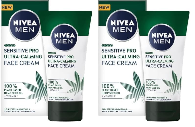NIVEA MEN Sensitive Pro Ultra-Calming Crema Facial Hidratante (1 x 75 ml), crema de cara para reducir los signos de estrés, crema de cuidado facial para hombre (Paquete de 2)