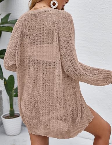 Image of Women Lightweight Cardigans Crochet Summer Boho Knit Thin Long Sleeve Cardigan