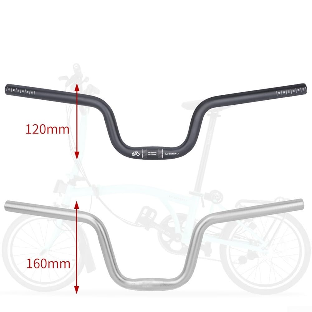 Balanced Control Lenker für Falträder, 25,4 x 580 mm, Aluminiumlegierung mit erhöhtem Vorbau, 120/160 mm, für Brompton (25,4 x 580 x 120 mm, schwarz)