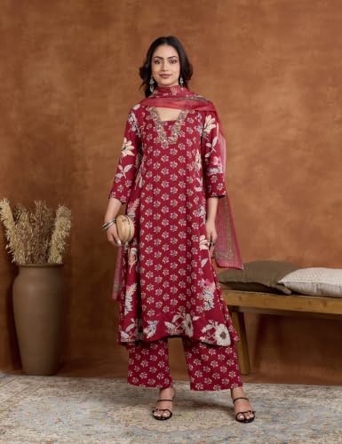 Image of Amazon Brand - Myx Women's Rayon Printed Kurta Set | Regular Fit | with Palazzo & Dupatta (Available in Plus Sizes)