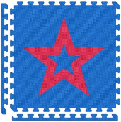 10' x 10' (25 pieces) Royal Blue / Red Stars Economy Reversible SoftFloors Interlocking Comfortable EVA Foam Rubber