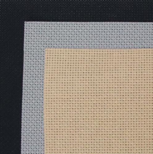 Image of KCS 3 pc of 15 inch x 18 inch(38cmx45cm) 14 Count Cross Stitch Cotton Aida Cloth Needlework Rolled Fabric Box,14CT,Khaki+Medium Grey+Black