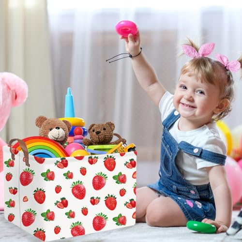 Image of Rectangular strawberry basket,Waterproof foldable storage box with handle,Gift basket,Baby Girl Baskets,Girl room decor,Books Box(Strawberry)