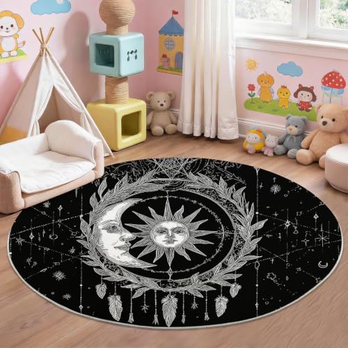 Tapis noir gothique lune soleil feuillage lavable en machine 80 cm - 4