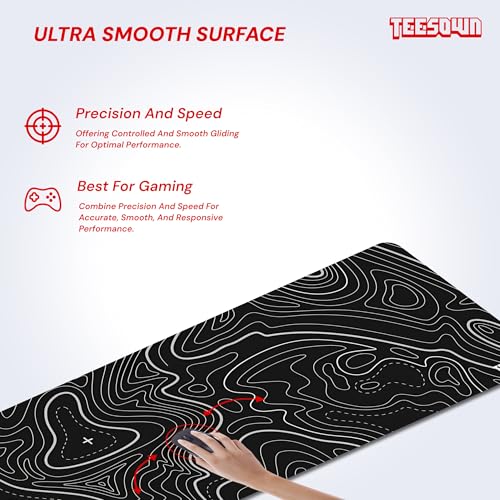 Image of XL Black Topographical Extended Mousepad (31x12) inches for Laptop Desktop PC and Gaming Desk Mat Rubber Base Desk Pad